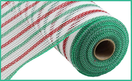 White Red & Green Stripe Deco Mesh -10,25 inch x 10yards, Poly Deco Mesh, Craft Supplies, DIY Crafts, Wreath Making
