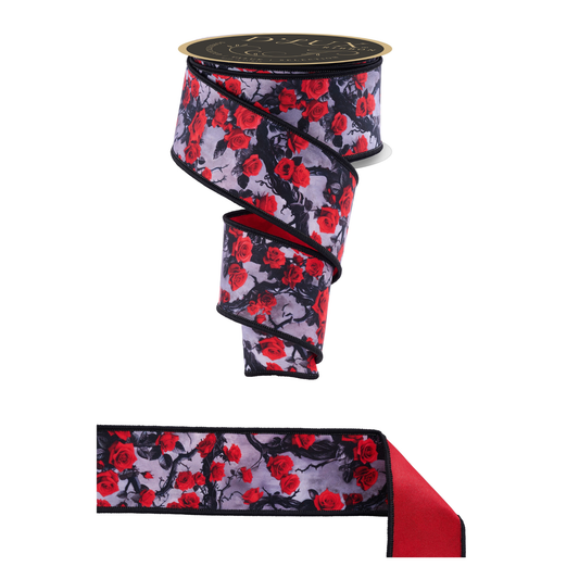 Rose Gothic Halloween Wired Ribbon – 2.5" x 10 Yards, Craft Supplies