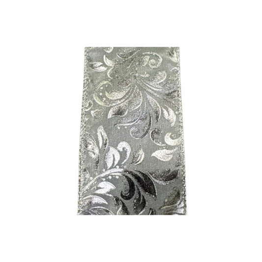 Silver Swirl Wired Ribbon by JAS Ribbon – 2.5" x 10 Yards, Wreath Ribbon, Craft Supplies, The Ritzy Cactus
