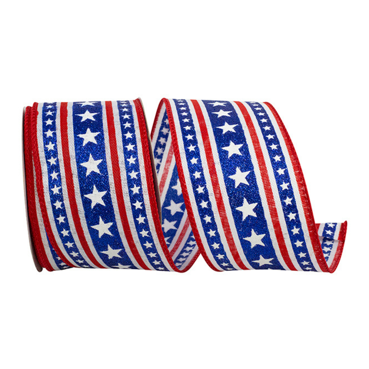 Stars & Glitter Stripes Linen Wired Ribbon – 2.5" x 10 Yards, Wreath Ribbon