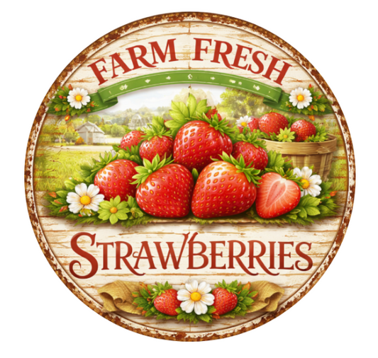 10" Fresh Strawberries Wreath Sign, Metal Wreath Sign, Home Decor, Everyday Sign