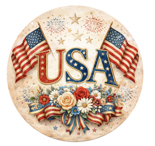 USA Patriotic 10 Inch Wreath Sign, Metal Wreath Sign, Home Decor, The Ritzy Cactus