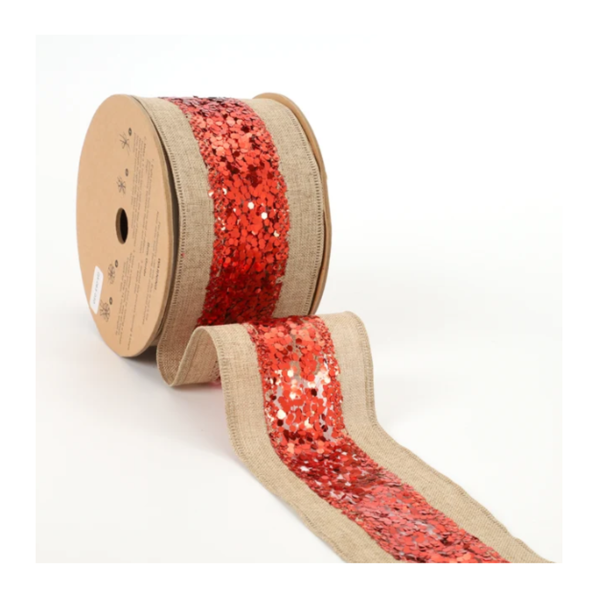 Metallic Striped Natural Red Wired Ribbon  – 2.5" x 10 Yards, Wreath Ribbon
