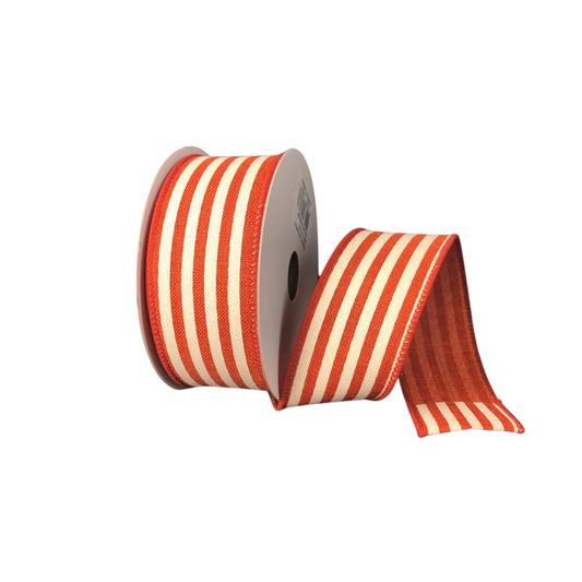 Rust Linen Cabana Stripe Wired Ribbon – 1.5" x 10 Yards, Wreath Ribbon