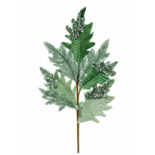 Sequin Velvet Holly Leaf Spray Aqua Green Wreath Embellishment