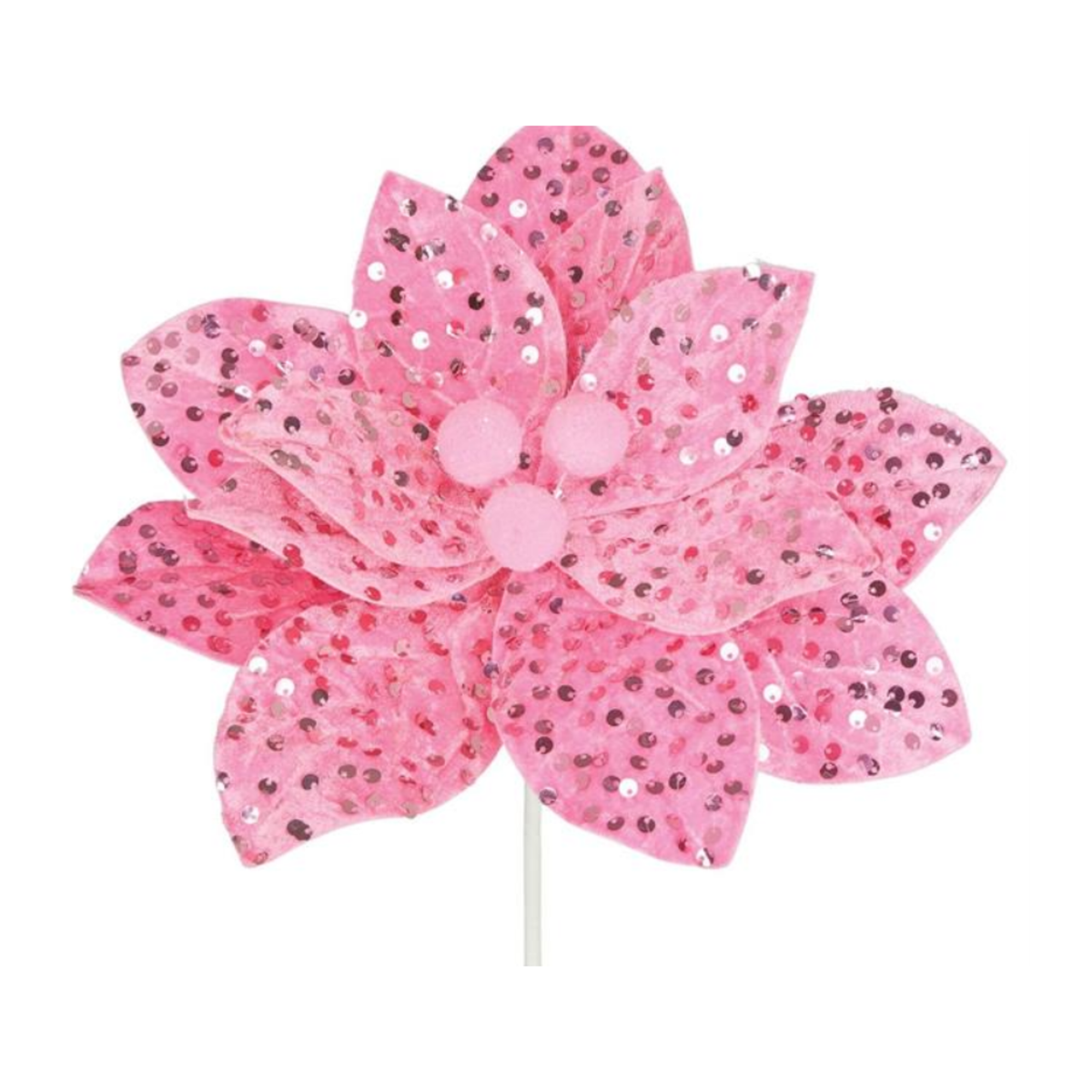 Pink Sequin Poinsettia Stem Wreath Embellishment