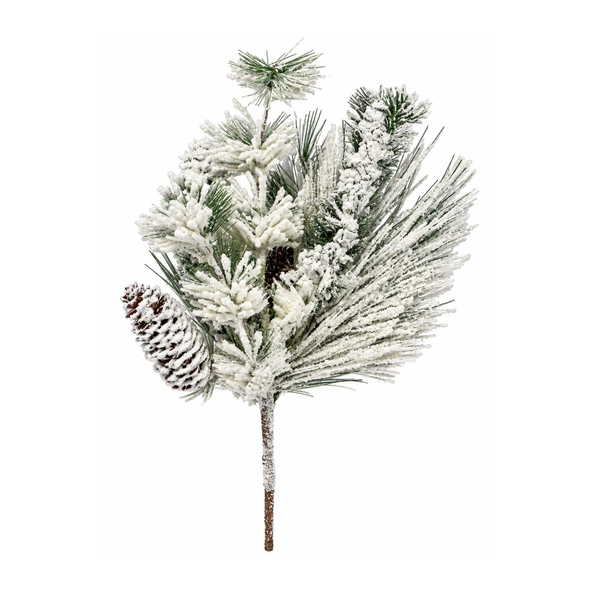 Mixed Snowy Pine & Cone Pick 16 Inch Silver White Greenery