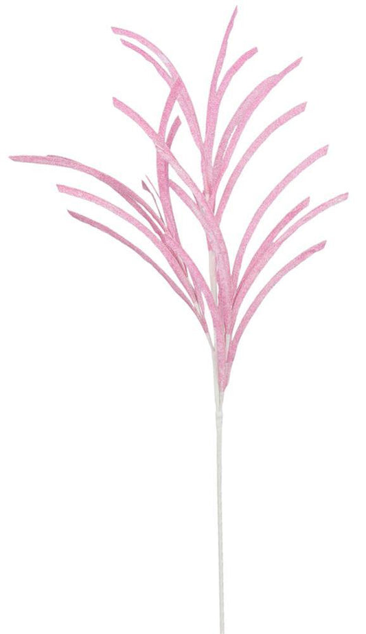 31" Glittered  Light Pink Paper Grass Spray| Christmas Wreath Pick | Stem Holiday Embellishment | DIY Wreath Supply