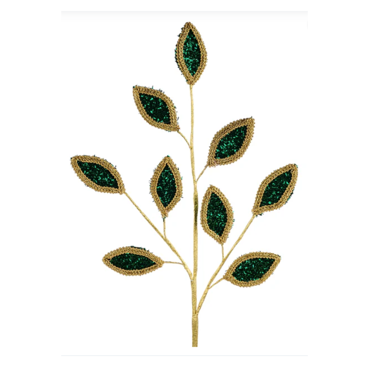28"L Hunter Green Gold  Vglitter/Lace Leaf Spray Wreath Embellishment