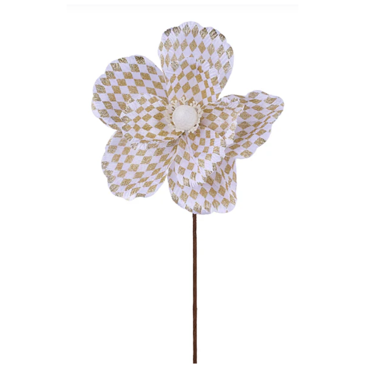 8"Dia Harlequin Gold and White Magnolia Stem Wreath Embellishment