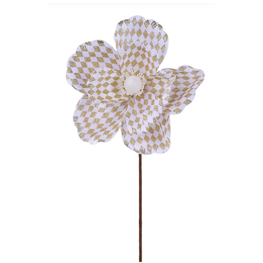 8"Dia Harlequin Gold and White Magnolia Stem Wreath Embellishment