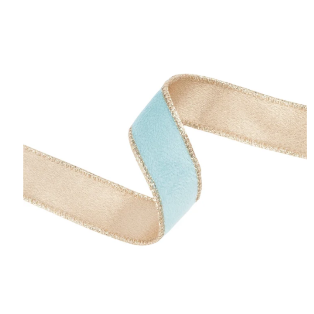 Reversible Aqua Gold Velvet Wired Ribbon – 1" x 10 Yards,  Wreath Ribbon