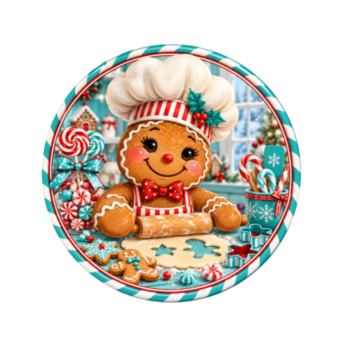 10" Gingerbread Baker Metal Wreath Sign,  Christmas Wreath Sign