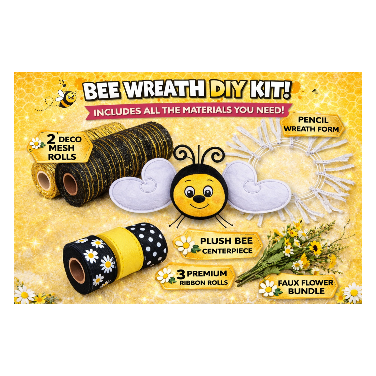 DIY Bumble Bee Wreath Kit, Summer Edition by The Ritzy Cactus, Seasonal Wreath Kit. This is a WREATH KIT
