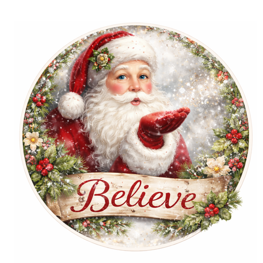 Believe Santa Christmas 10 inch Wreath Sign, Home Decor, The Ritzy Cactus
