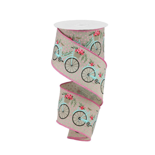 Bicycle on Royal  Wired Ribbon by RG Ribbon  2.5" x 10 Yards, Spring Summer Wreath Ribbon,  Craft Supplies