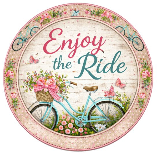 Enjoy the Ride Bicycle Perfectly Paired Sign + Ribbon Bundle, Metal Wreath Sign, Premium Ribbons, The Ritzy Cactus (Copy)