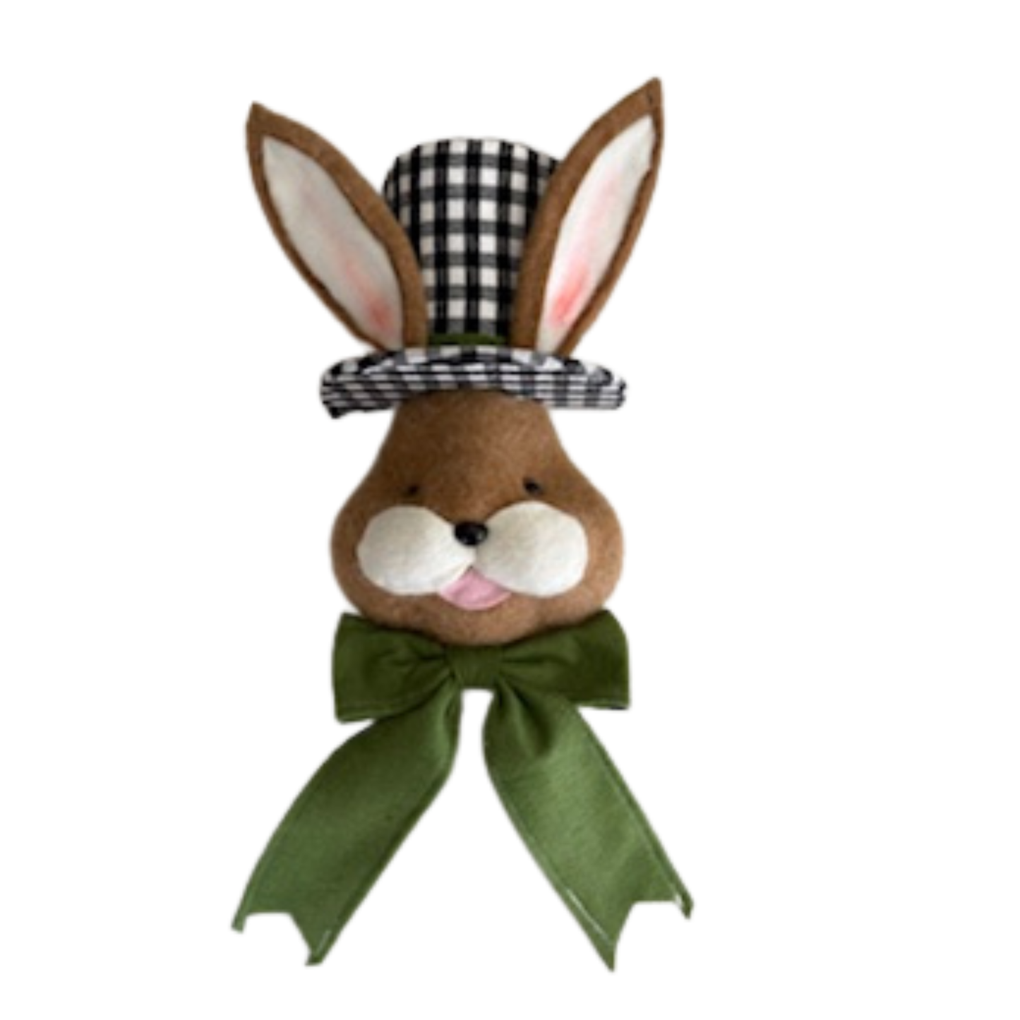 Bunny Head with Bow and Checkered Black Top Hat Wreath Attachment, Easter Wreath Supplies, DIY Craft Supplies, Wreath Making