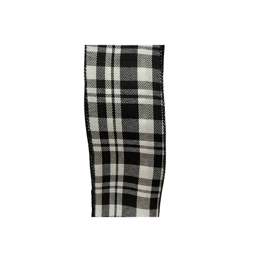 Black and White Plaid Wired Ribbon  – 2.5" x 10 Yards, Wreath Ribbon