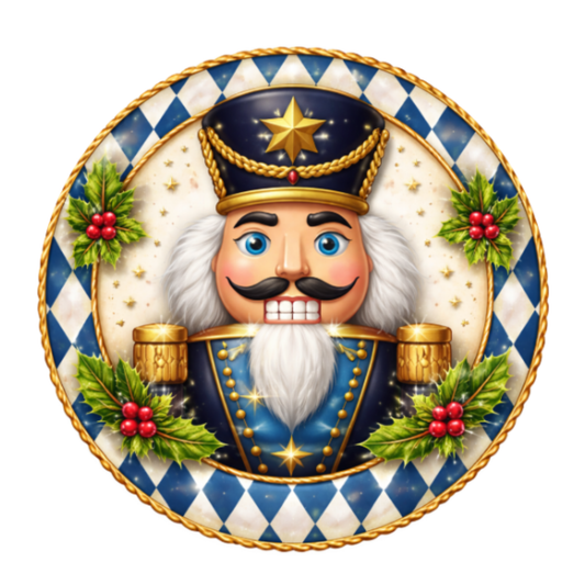 Nutcracker Blue Harlequin Christmas  Sign 10" Wreath Sign, Home Decor, The Ritzy Cactus