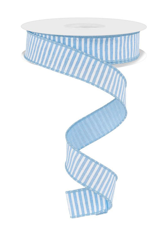 Blue and White Horizontal Stripe Wired Ribbon – 7/8" x 10 Yards, Holiday Wreath Ribbon, Baby Ribbon, Easter Ribbon, Craft Supplies