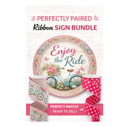 Enjoy the Ride Bicycle Perfectly Paired Sign + Ribbon Bundle, Metal Wreath Sign, Premium Ribbons, The Ritzy Cactus (Copy)