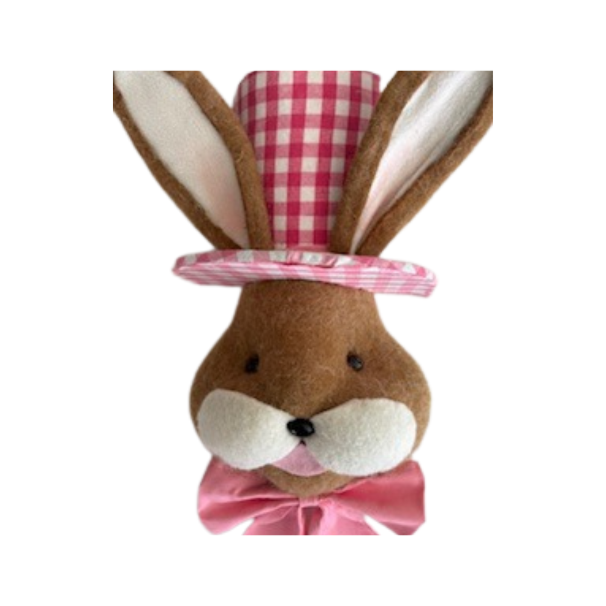 Bunny Head with Bow and Checkered Pink Top Hat Wreath Attachment, Easter Wreath Supplies, DIY Craft Supplies, Wreath Making