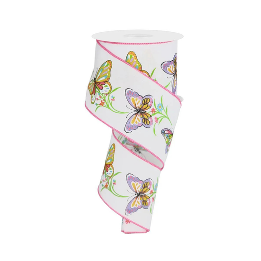 Butterfly Branches Wired Ribbon  – 2.5" x 10 Yards, Spring Wreath Ribbon,  Craft Supplies