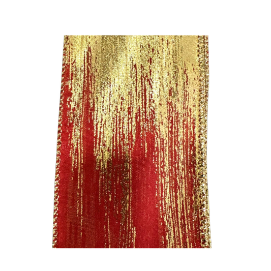 Streaked Red & Gold Holiday Wired Ribbon by JAS Ribbon – 2.5" x 10 Yards, Wreath Ribbon, Craft Supplies, The Ritzy Cactus