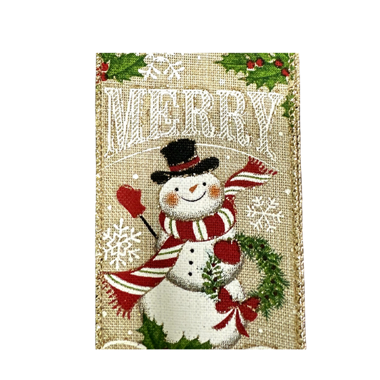 Merry Christmas Snowman Holiday Wired Ribbon by JAS Ribbon – 2.5" x 10 Yards, Wreath Ribbon, Craft Supplies, The Ritzy Cactus