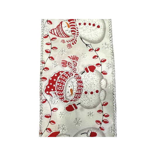 Snowman Satin Sparkle Wired Ribbon – 2.5" x 10 Yards, Wreath Ribbon