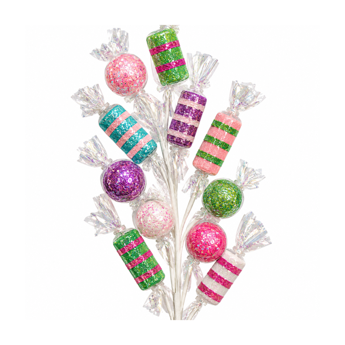 29" Cello Wrapped Candy Spray | Lavender, Pink, Mint Whimsical Wreath Pick | Holiday Embellishment | DIY Wreath Supply