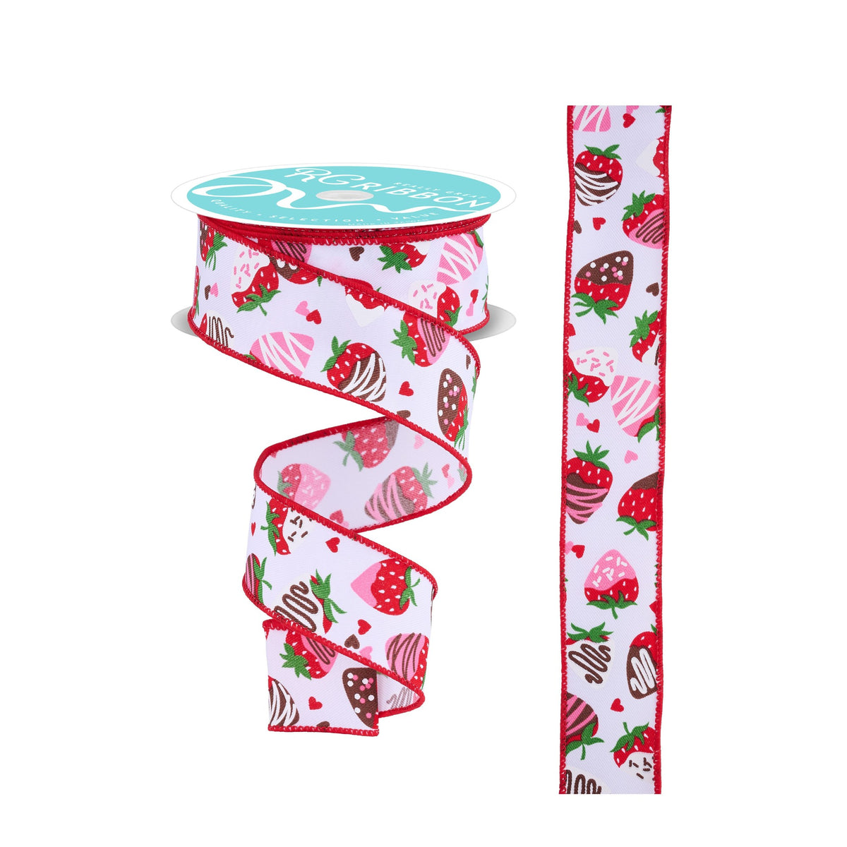 Chocolate Covered Strawberry Print Wired Ribbon  – 1.5" x 10 Yards, Wreath Ribbon,  Craft Supplies, Whimsical Ribbon