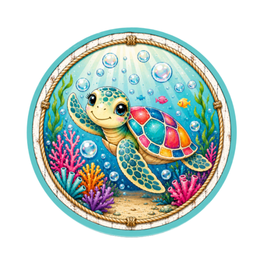 10" Colorful Turtle Sea Sign, Metal Wreath Sign, Home Decor