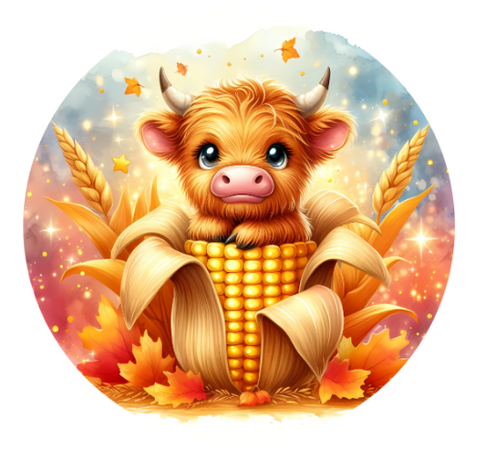 0” Highland Cow Corn Sign, Wreath Sign, Metal Sign, Home Decor, DIY Supplies