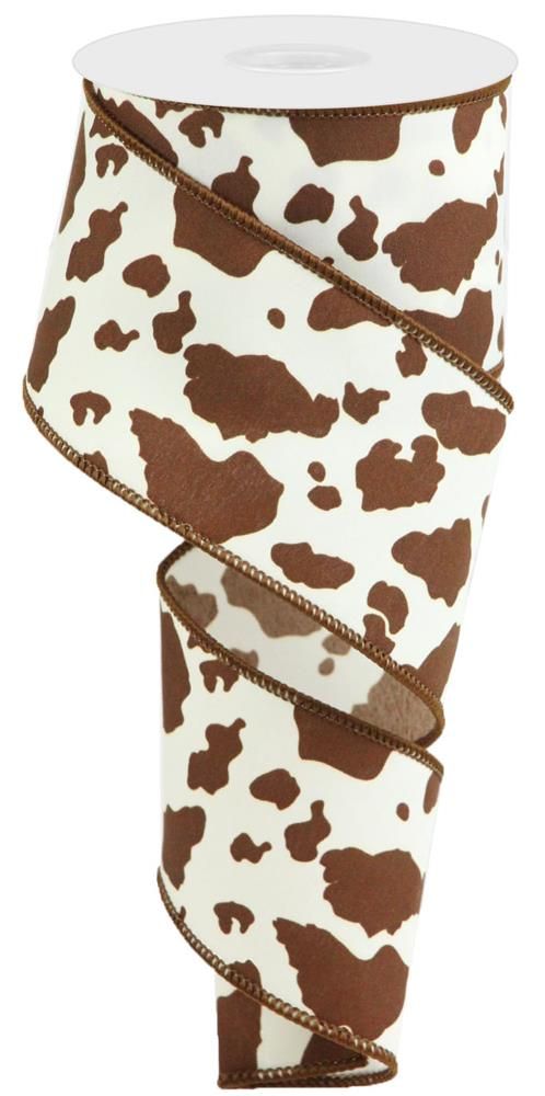 Cow Print Brown and White Wired Ribbon – 2.5" x 10 Yards, Western Wreath Ribbon, Country Ribbon, Rustic Ribbon, Craft Supplies