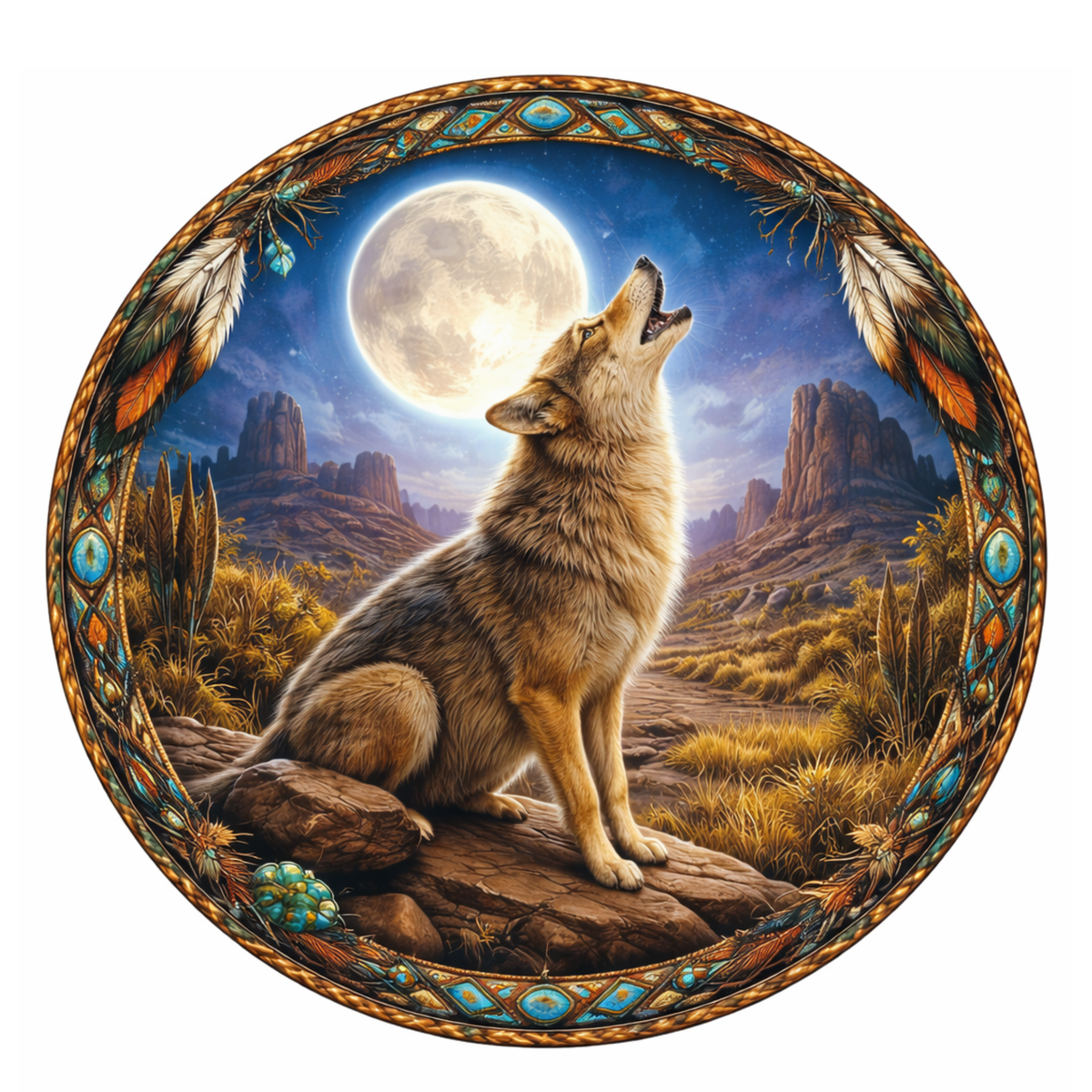 Coyote Howling Southwest 10 inch Wreath Sign, Home Decor, The Ritzy Cactus