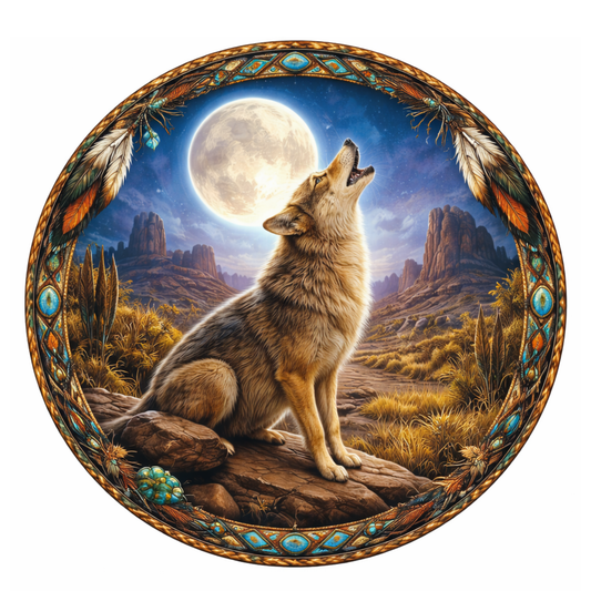 Coyote Howling Southwest 10 inch Wreath Sign, Home Decor, The Ritzy Cactus
