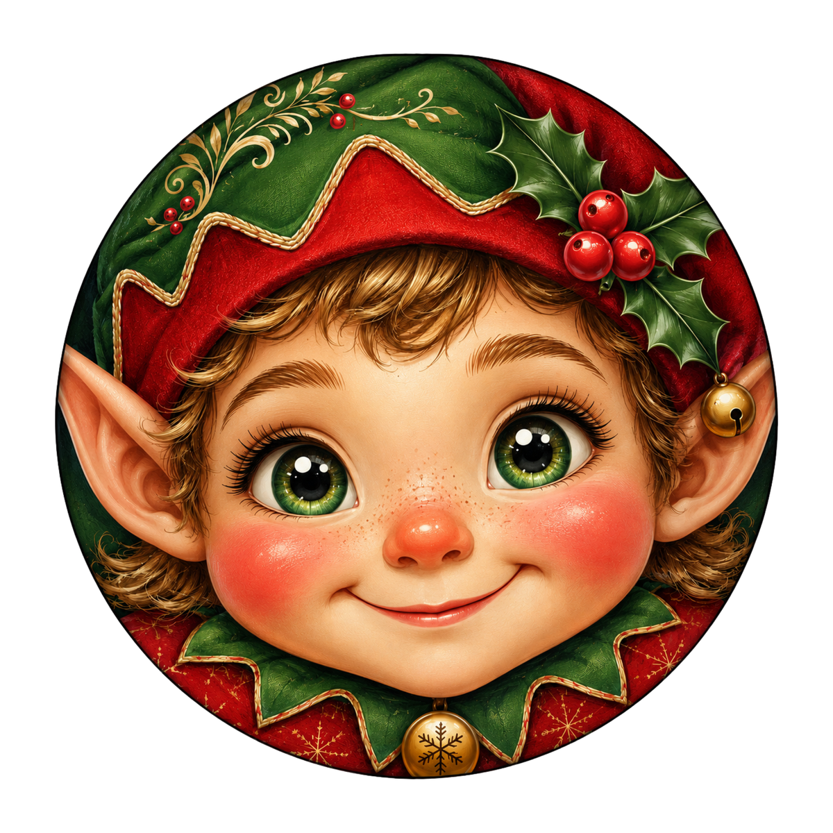 10" Elf Face Sign, Metal Wreath Sign, Christmas Sign Home Decor