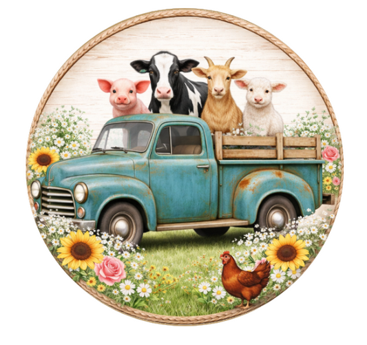 10" Farm Truck Sign, Metal Wreath Sign, Home Decor, DIY Wreath Supply
