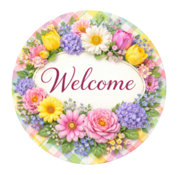 10" Floral Welcome Wreath Sign, Metal Wreath Sign, Home Decor, Everyday Sign