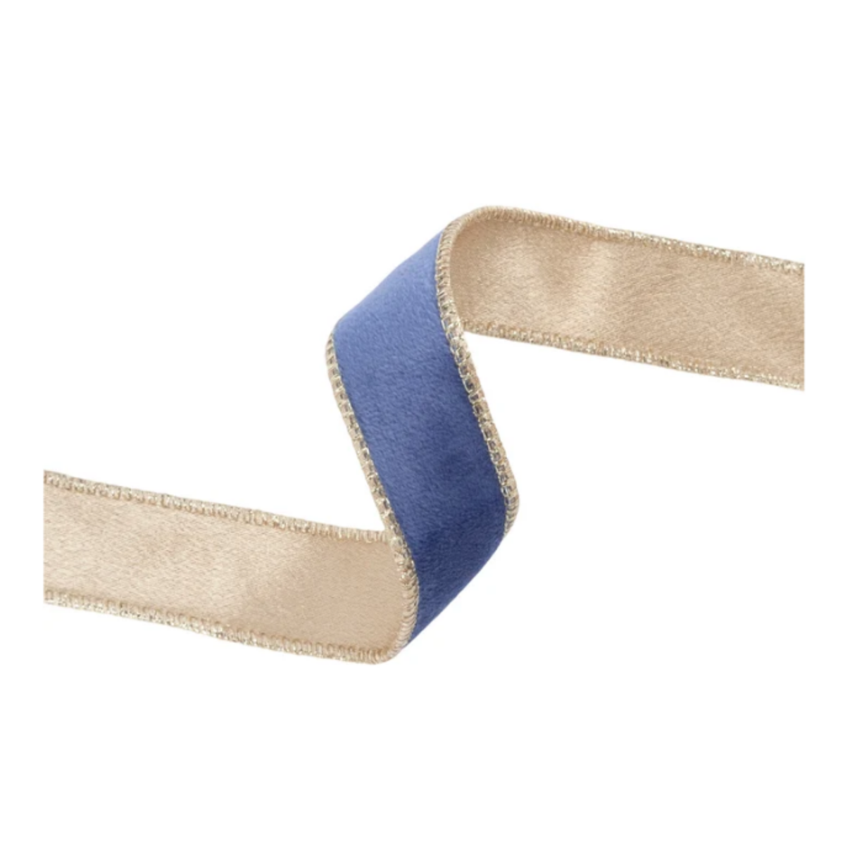 Reversible French Blue Gold Velvet Wired Ribbon – 1" x 10 Yards,  Wreath Ribbon
