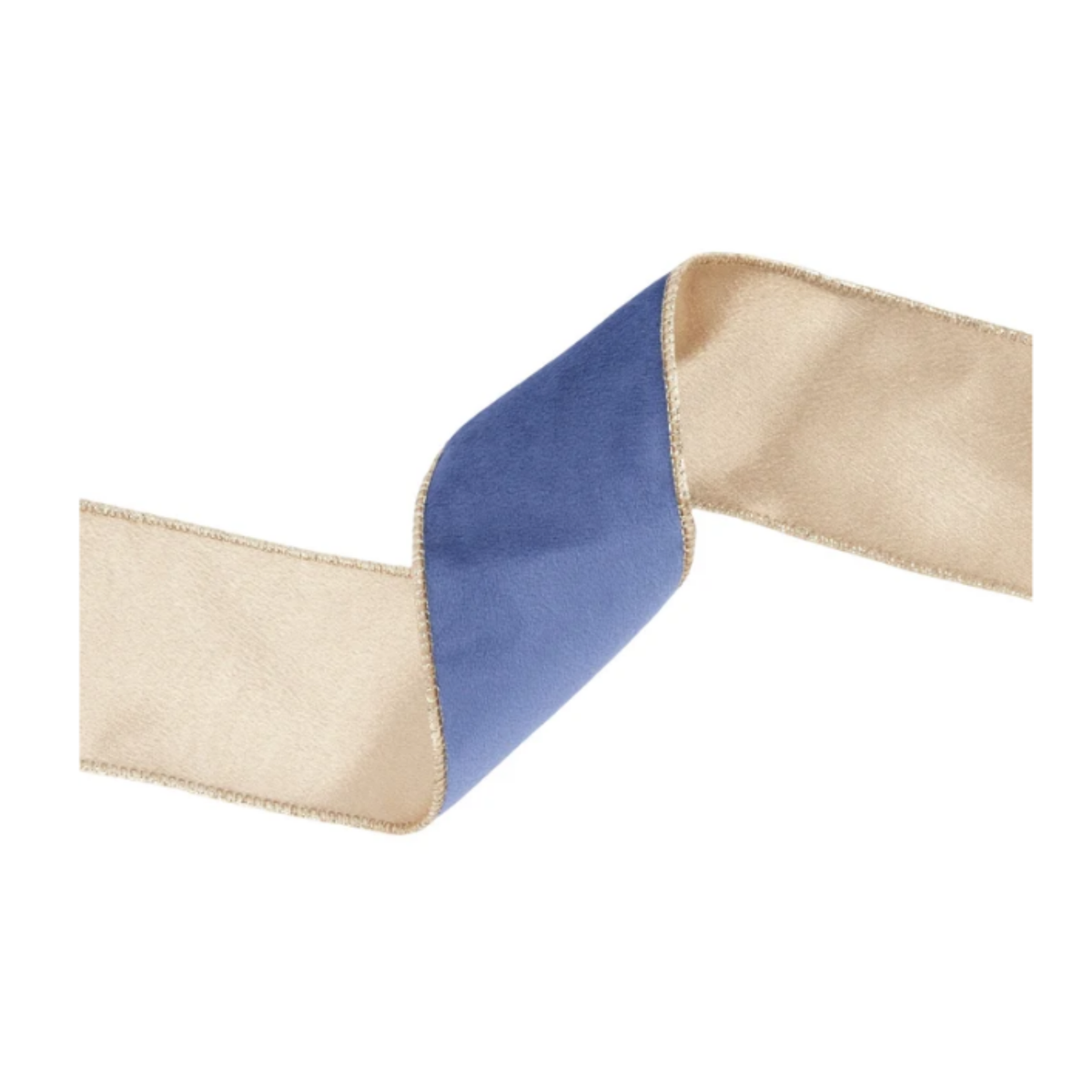 Reversible French Blue Gold Wired Ribbon – 2.5" x 10 Yards,  Holiday Wreath Ribbon