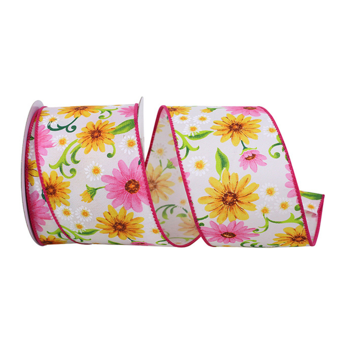 Gerberas & Daisies Wired Ribbon  – 2.5" x 10 Yards, Wreath Ribbon