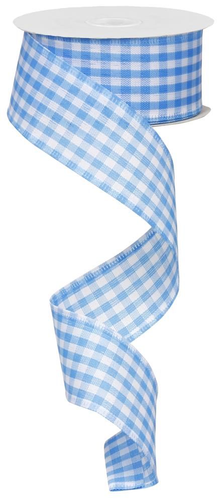 Blue & white  Gingham Checked Wired Ribbon by RG Ribbon – 1.5" x 10 Yards, Wreath Ribbon, Craft Supplies, Holiday Ribbon, Baby Wreath Ribbon