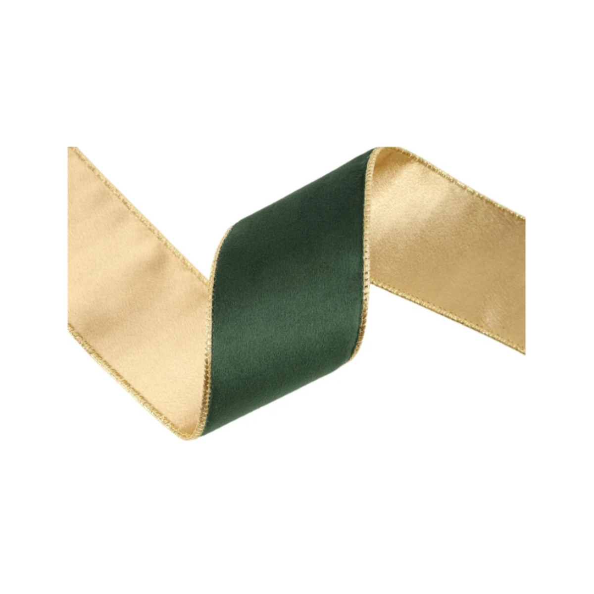 Reversible Green Gold Wired Ribbon  – 2.5" x 10 Yards,  Holiday Wreath Ribbon