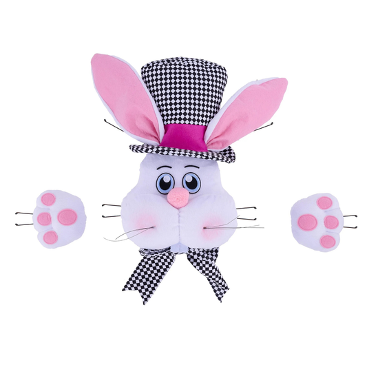 3 Piece 22.5"H Harlequin Bunny Decor Kit Wreath Attachment, Easter Wreath Supplies, DIY Craft Supplies, Wreath Making