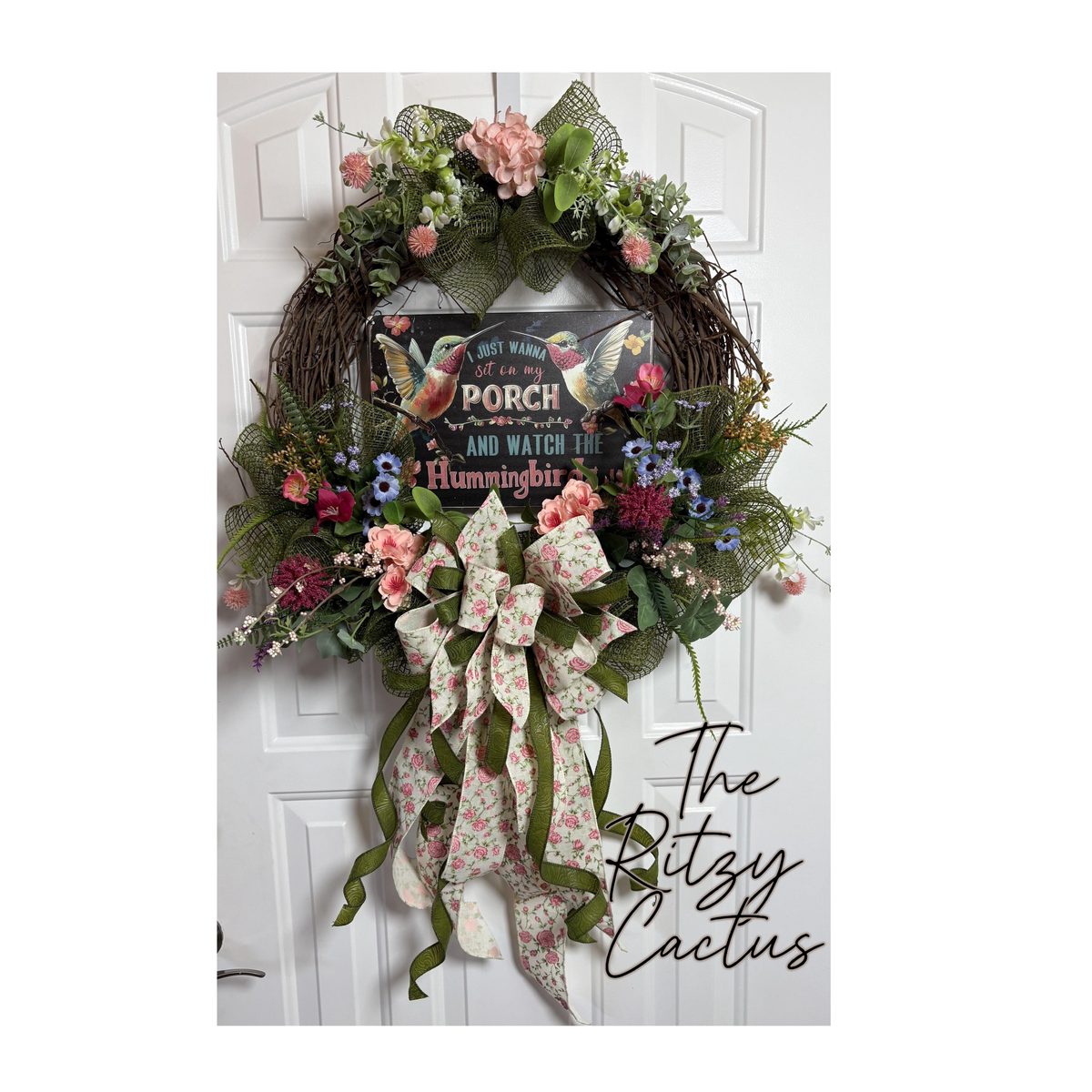 Hummingbird Grapevine Porch Wreath, Gardeners Dream, Home Decor, The Ritzy Cactus