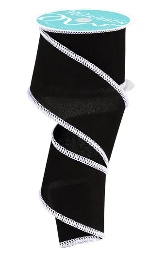 Black and White Trimmed Wired Ribbon by RG Ribbon – 2.5" x 10 Yards, Wreath Ribbon, Craft Supplies