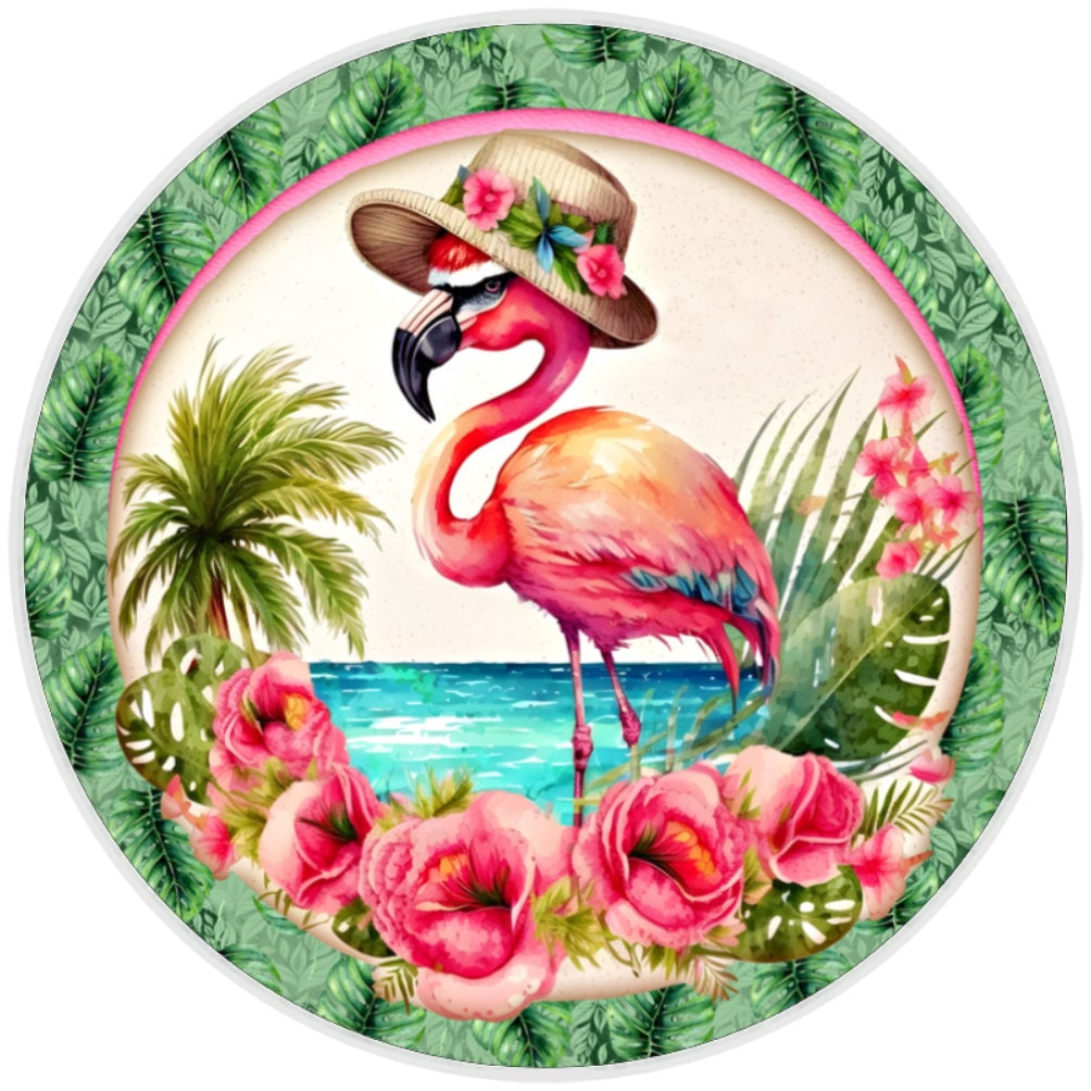 10 Flamingo Sign, Wreath Sign, Home Decor, Metal Sign